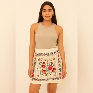 Umgee Linen Blend Skirt with Floral Embroidery, Size XL